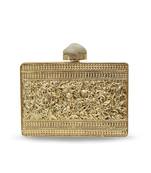 Gold suede floral embroidered clutch