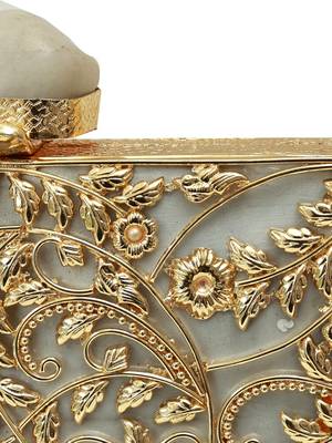 Gold suede floral embroidered clutch 5