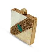 Gold suede embroidered clutch