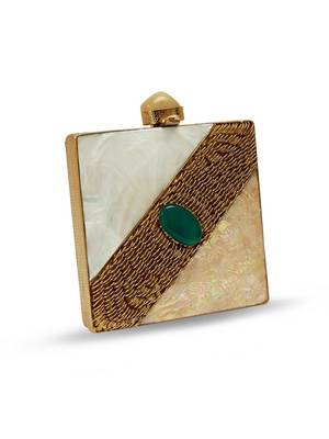 Gold suede embroidered clutch 2