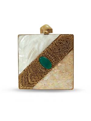 Gold suede embroidered clutch 5