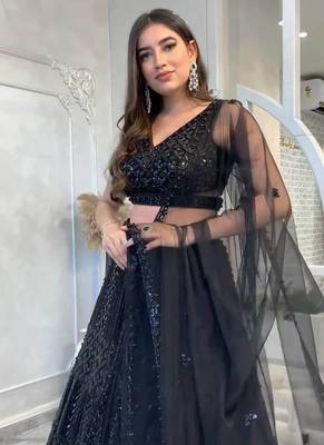 Black Color Dori Sequence Work Lehenga Choli 1