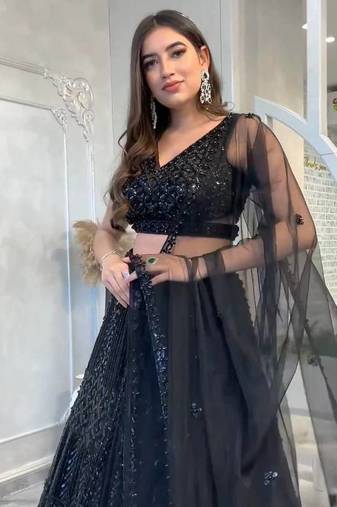 Black Color Dori Sequence Work Lehenga Choli