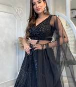 Black Color Dori Sequence Work Lehenga Choli