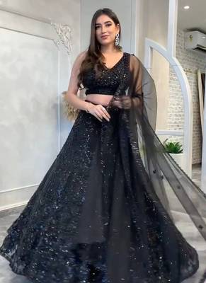 Black Color Dori Sequence Work Lehenga Choli 2
