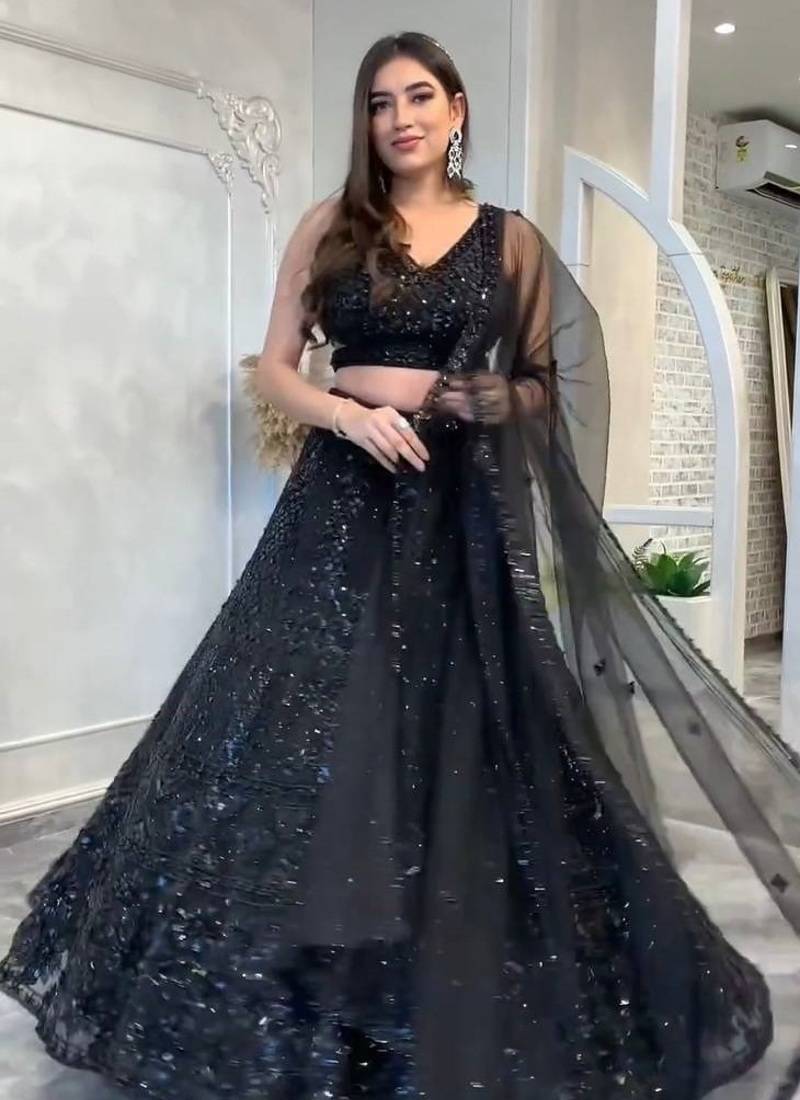 Black Color Dori Sequence Work Lehenga Choli