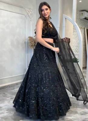 Black Color Dori Sequence Work Lehenga Choli 3