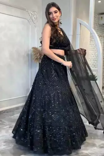 Black Color Dori Sequence Work Lehenga Choli