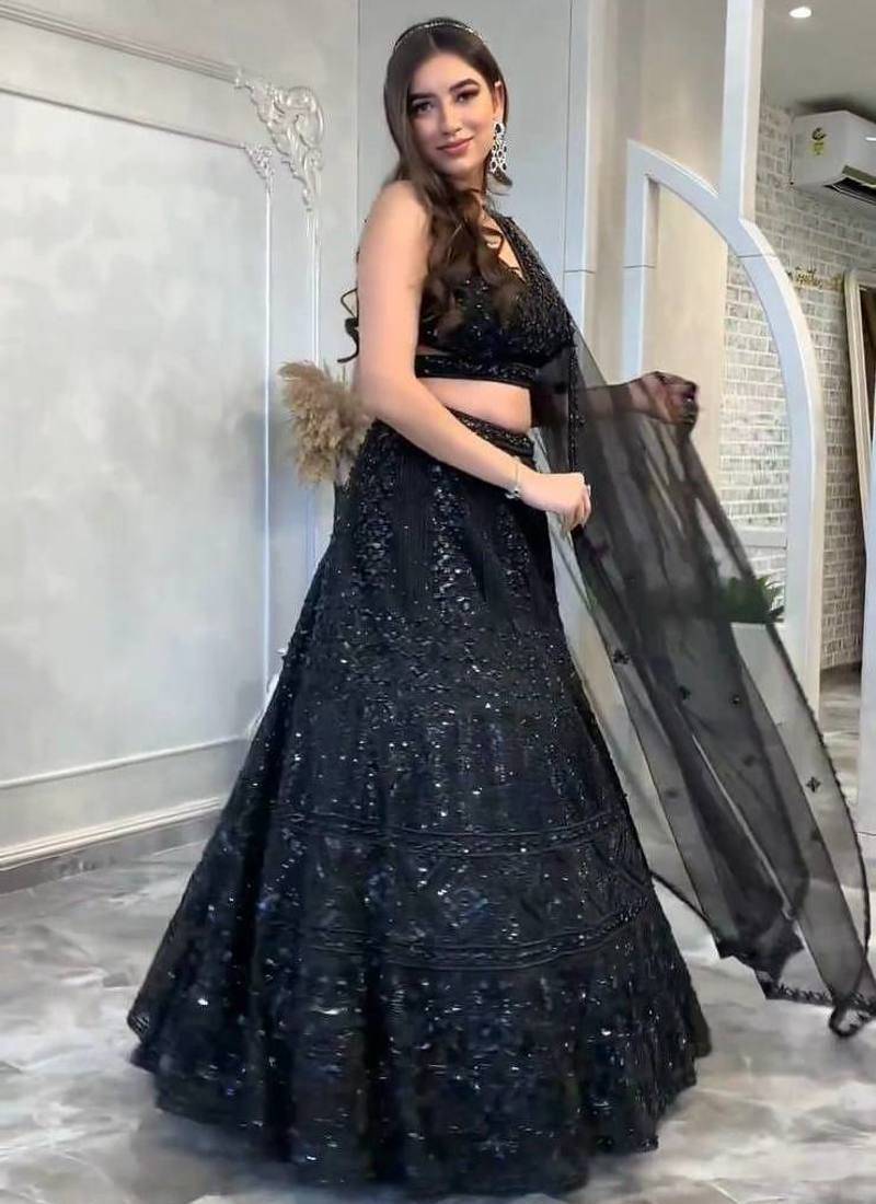 Black Color Dori Sequence Work Lehenga Choli
