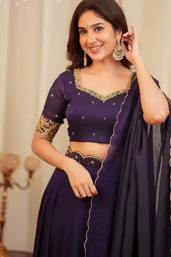 Purple Color Sequins Dori Work  Diamond Crush Silk Lehenga Choli