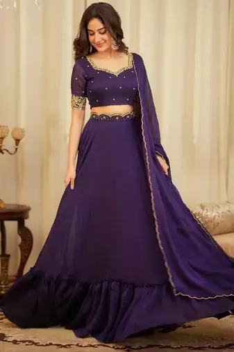 Purple Color Sequins Dori Work  Diamond Crush Silk Lehenga Choli