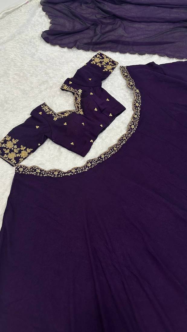 Purple Color Sequins Dori Work  Diamond Crush Silk Lehenga Choli