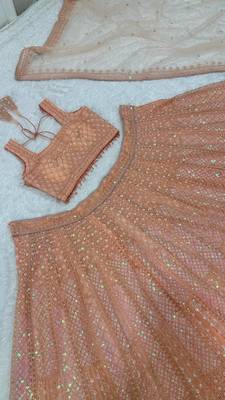 Peach Color Rainbow Sequins And Dori Work All Over Net Lehenga Choli 4