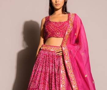 Dark Pink Color Dori Thread & Sequence Work Satin Silk Lehenga Choli  1