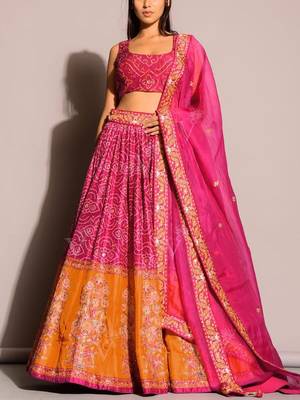 Dark Pink Color Dori Thread & Sequence Work Satin Silk Lehenga Choli  3