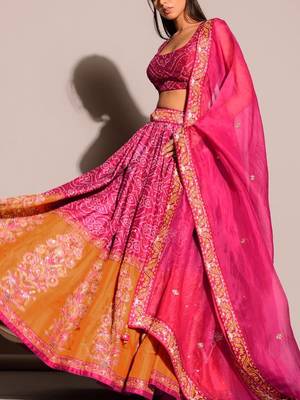 Dark Pink Color Dori Thread & Sequence Work Satin Silk Lehenga Choli  4