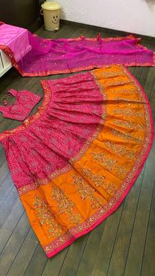 Dark Pink Color Dori Thread & Sequence Work Satin Silk Lehenga Choli  5