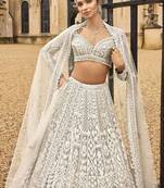 Off White Color Sequins,Dori & Thread Work Net Lehenga Choli