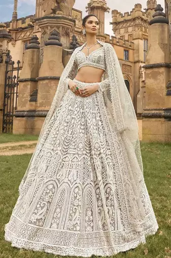 Off White Color Sequins,Dori & Thread Work Net Lehenga Choli
