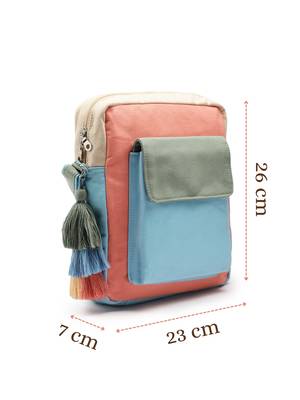 Hue Blue & Pastel Multi Cotton Canvas Colourblocked Sling Bag 4