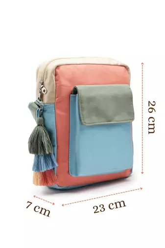 Hue Blue & Pastel Multi Cotton Canvas Colourblocked Sling Bag