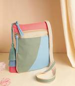 Hue Aqua Blue & Pastel Multi Cotton Canvas Colourblocked Sling Bag