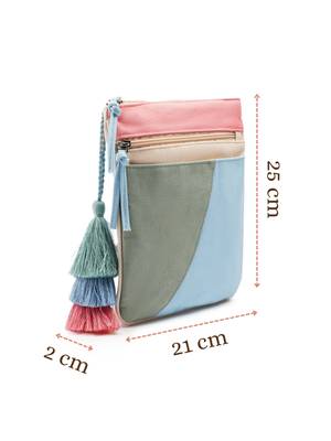 Hue Aqua Blue & Pastel Multi Cotton Canvas Colourblocked Sling Bag 4