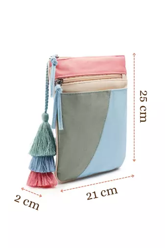 Hue Aqua Blue & Pastel Multi Cotton Canvas Colourblocked Sling Bag