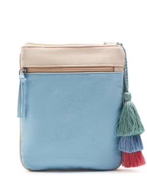 Hue Aqua Blue & Pastel Multi Cotton Canvas Colourblocked Sling Bag 5