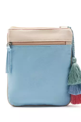 Hue Aqua Blue & Pastel Multi Cotton Canvas Colourblocked Sling Bag