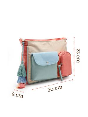 Anekaant Hue Cream & Pastel Multi Cotton Canvas Colourblocked Sling Bag 4