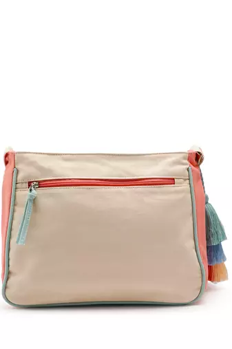 Anekaant Hue Cream & Pastel Multi Cotton Canvas Colourblocked Sling Bag