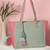 hue sage green & pastel multi cotton canvas colourblocked tote bag
