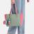hue sage green & pastel multi cotton canvas colourblocked tote bag