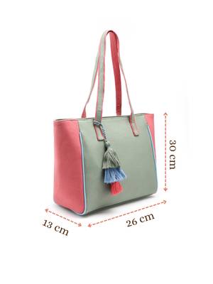 Hue Sage Green & Pastel Multi Cotton Canvas Colourblocked Tote Bag 4