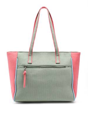 Hue Sage Green & Pastel Multi Cotton Canvas Colourblocked Tote Bag 5