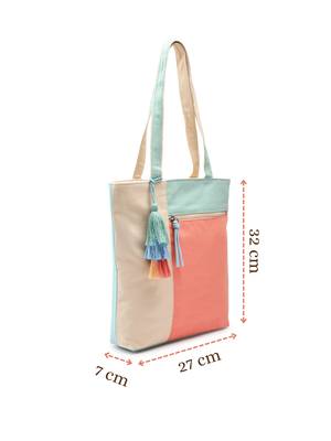 Hue Coral & Pastel Multi Cotton Canvas Colourblocked Shoulder Bag 4