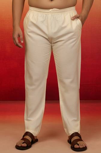 cream cotton lycra pyjama - wedding festive bottom wear