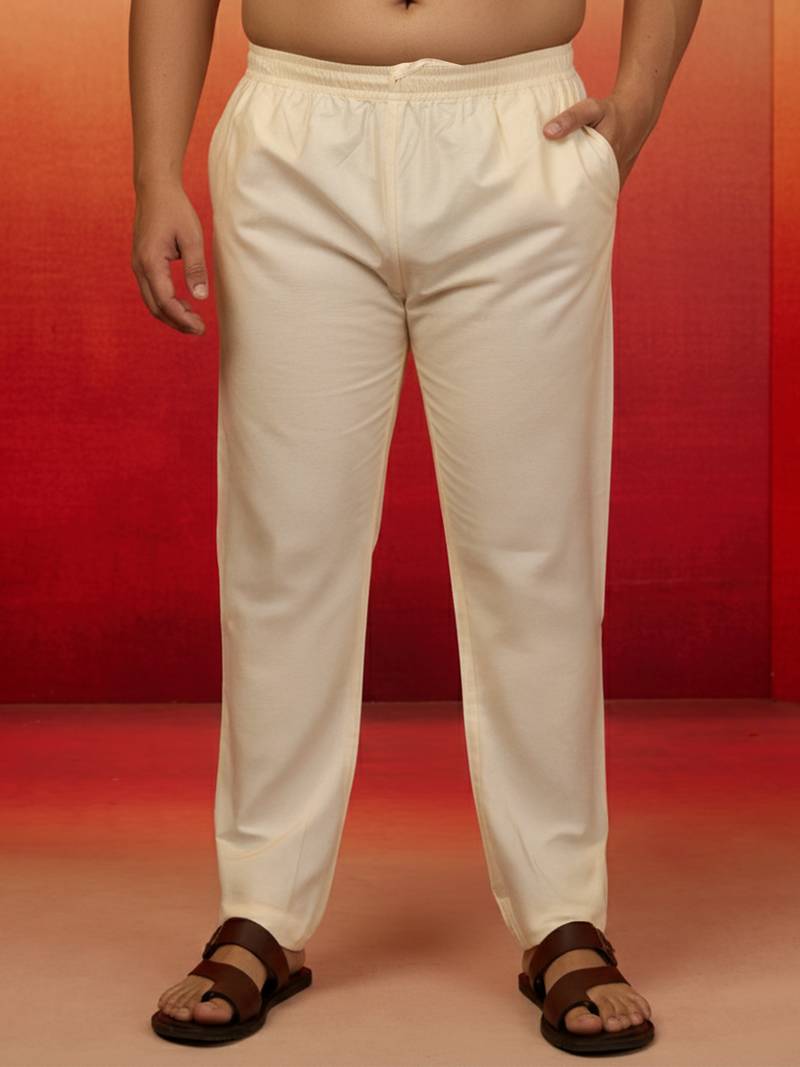 men's cream cotton lycra pyjama - wedding festive bottom wear