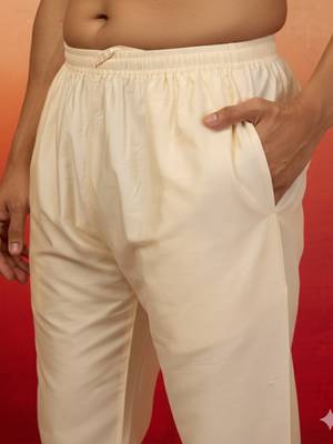 cream cotton lycra pyjama - wedding festive bottom wear 2