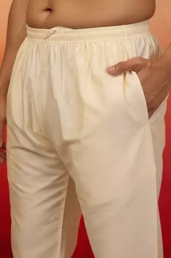 cream cotton lycra pyjama - wedding festive bottom wear