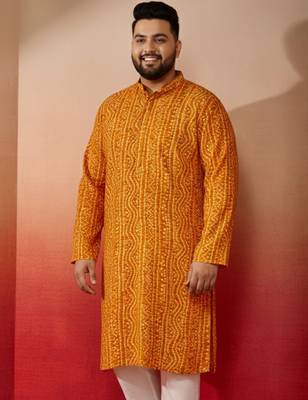 mustard bandhani kurta - foil print traditional festive 3
