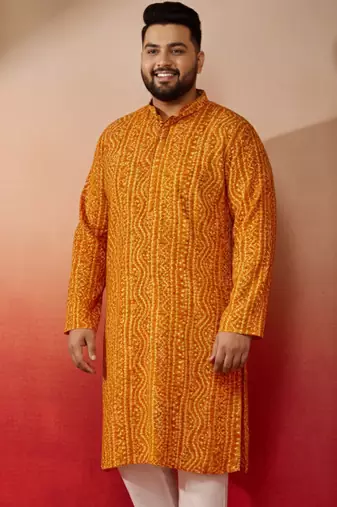 mustard bandhani kurta - foil print traditional festive