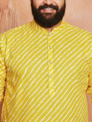 yellow printed kurta with cream pyjama - casual festive set 2