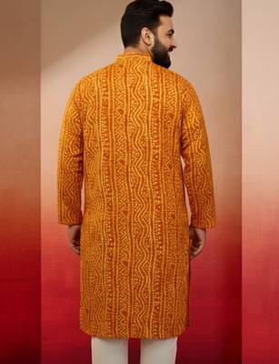 mustard bandhani kurta - foil print traditional festive 4