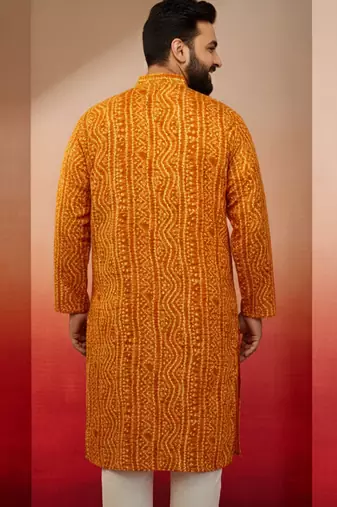 mustard bandhani kurta - foil print traditional festive