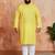 men's yellow printed kurta with cream pyjama - casual festive set