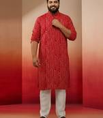 red bandhani print kurta with cream pyjama - festive ethnic set