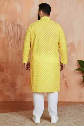 yellow printed kurta with cream pyjama - casual festive set