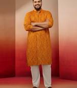 mustard bandhani print kurta with cream pyjama - traditional set